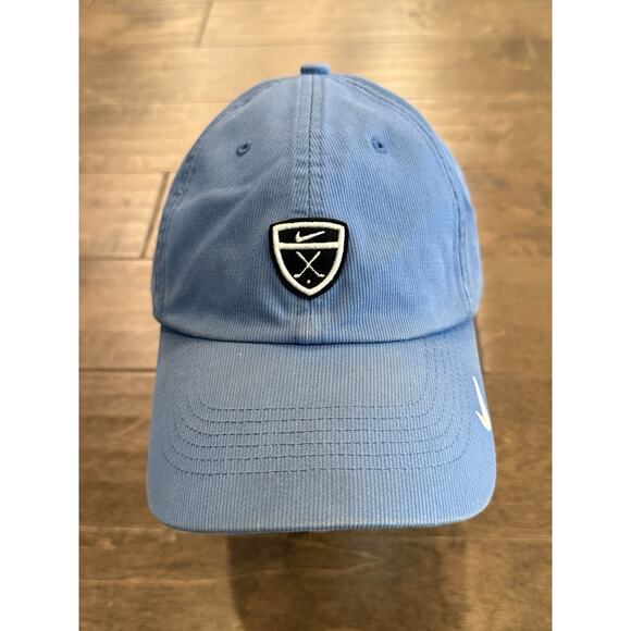 Vintage Y2K Nike Mens Blue Shield Swoosh Corduroy Adjustable Strapback Hat Cap - Picture 2 of 10